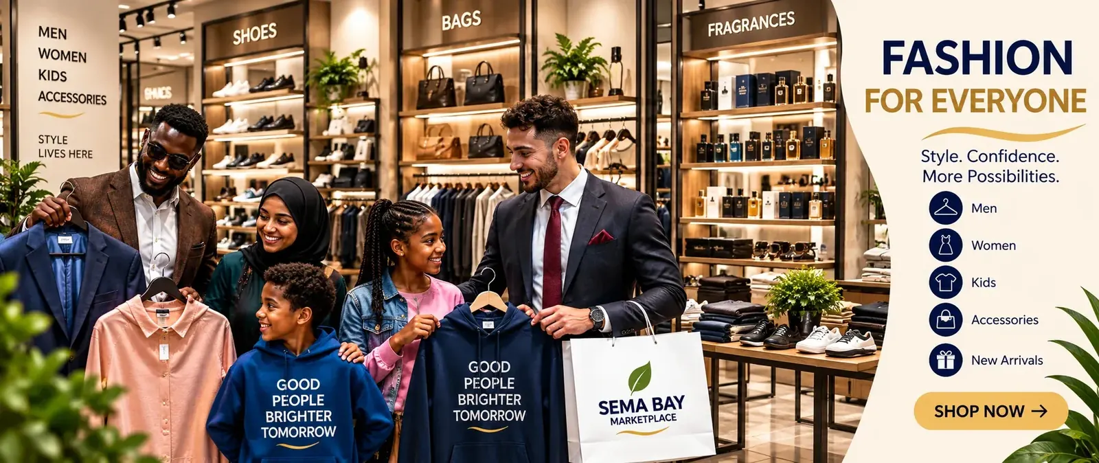 SEMA BAY Marketplace featuring fresh organic groceries and fashion for everyone