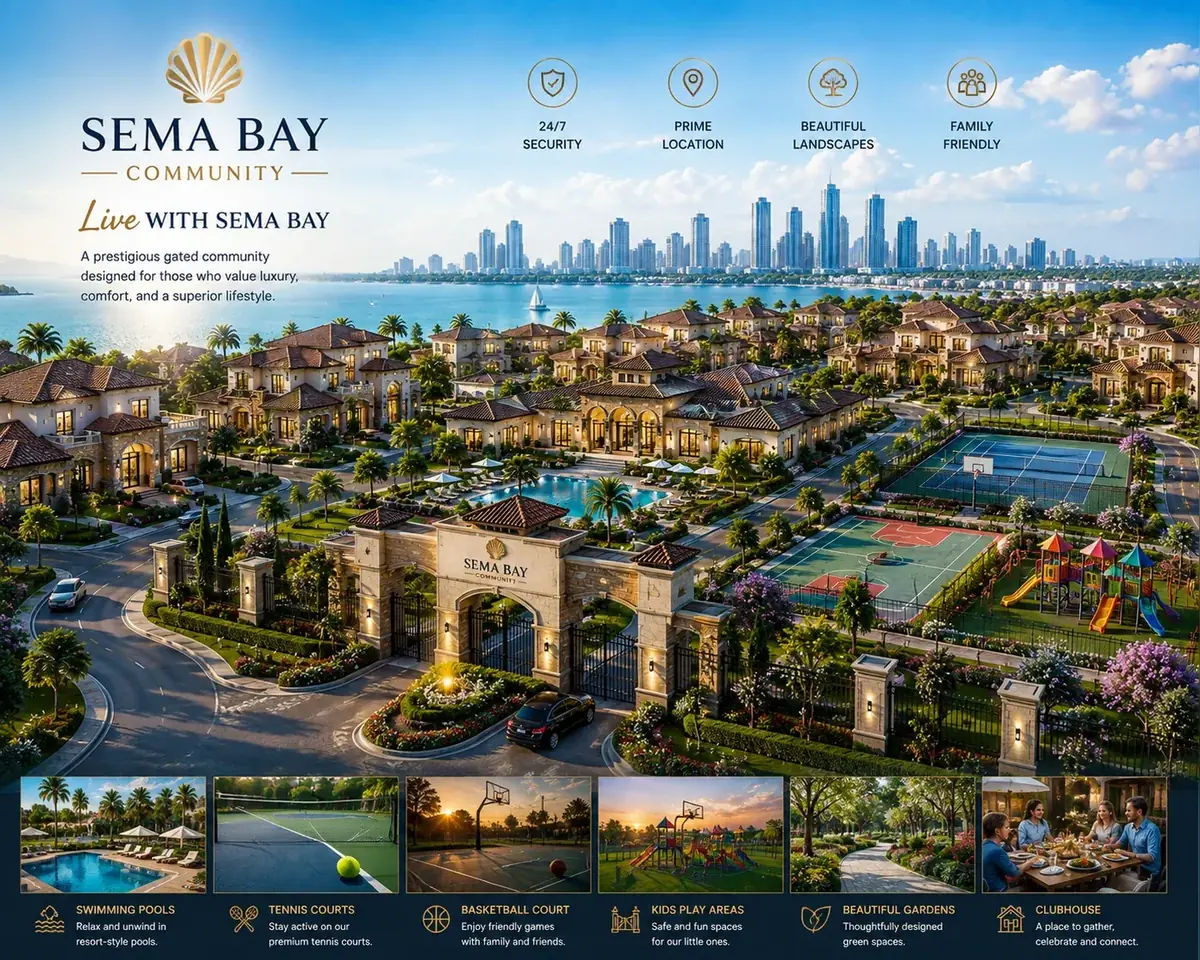 SEMA BAY gated residential community with villas, landscaped amenities and family recreation