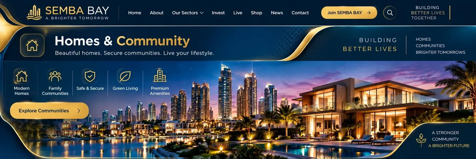 SEMA BAY Homes and Community luxury real estate, modern villas and skyline